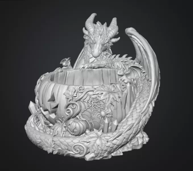 Halloween Dragon Pumpkin Bowl STL File for 3D Print - Model preview 13