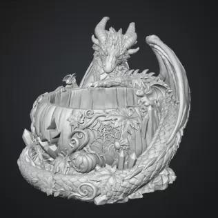 Halloween Dragon Pumpkin Bowl STL File for 3D Print - Model thumbnail 13