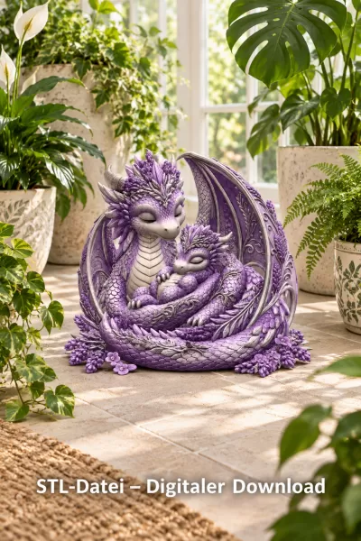 Lavender Dragon Mother and Baby STL File for 3D Print - Model preview 2