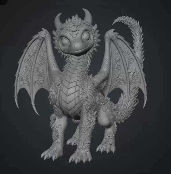 Azure Blossom Dragon STL File for 3D Print - Model preview 11