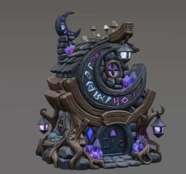 Moonlit Mystic Cottage STL File for 3D Print - Model preview 7