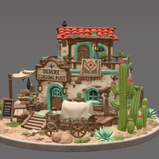 Desert Trading Post Fantasy Western Village STL File for 3D - Model thumbnail 8