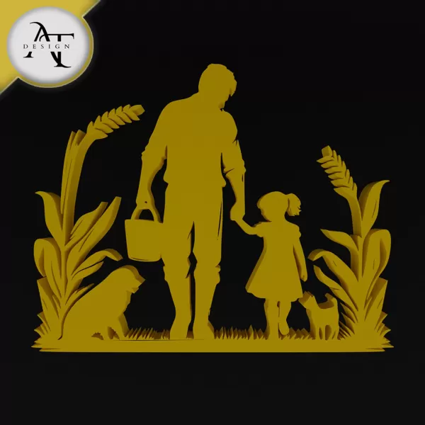 Dad and daughter - Silhouette - 2D Wall Art Decor - Model preview 1