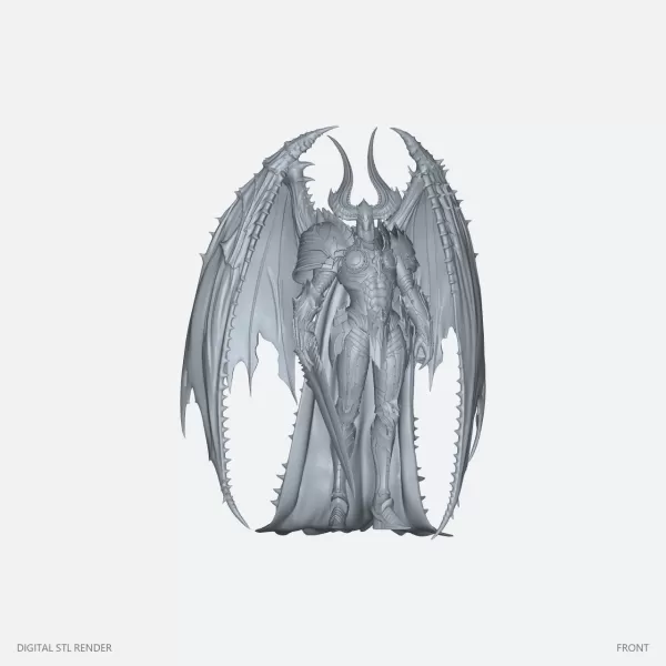 Winged Horned Warrior Statue - STL - Model preview 1
