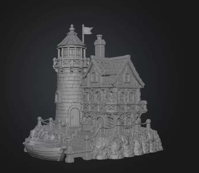 Coastal Lighthouse Cottage STL File for 3D Print - Model preview 14