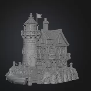 Coastal Lighthouse Cottage STL File for 3D Print - Model thumbnail 14