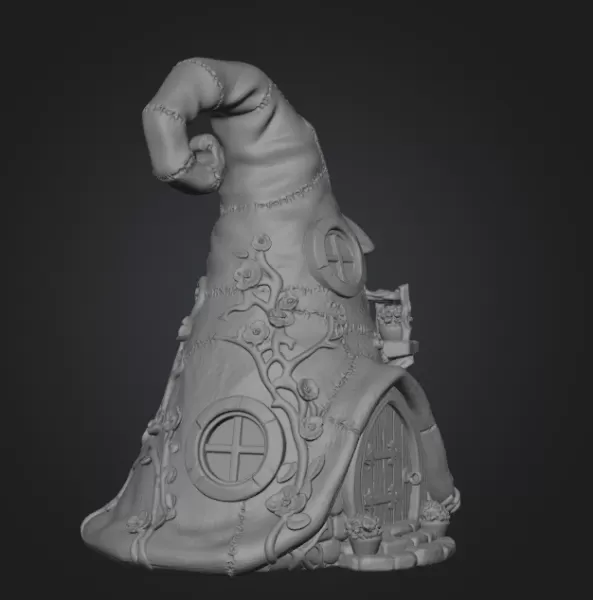 Whimsical Wizard Hat House STL File 3D Printable - Model preview 10