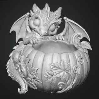 Autumn Baby Dragon Pumpkin Bowl STL File for 3D Print - Model thumbnail 13