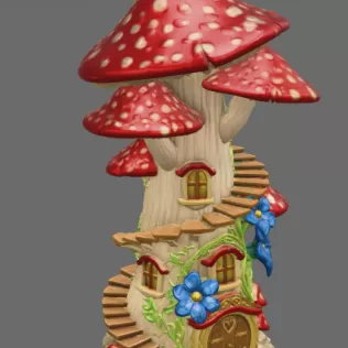 Enchanted Mushroom Tower STL File 3D Printable Fantasy Fairy Hou - Model thumbnail 7