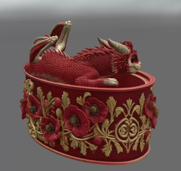 Crimson Poppy Dragon Planter STL File for 3D Print - Model preview 11