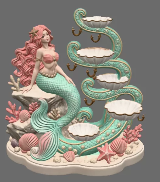 Mermaid Shell Jewelry Organizer STL File for 3D Print - Model preview 7
