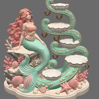 Mermaid Shell Jewelry Organizer STL File for 3D Print - Model thumbnail 7