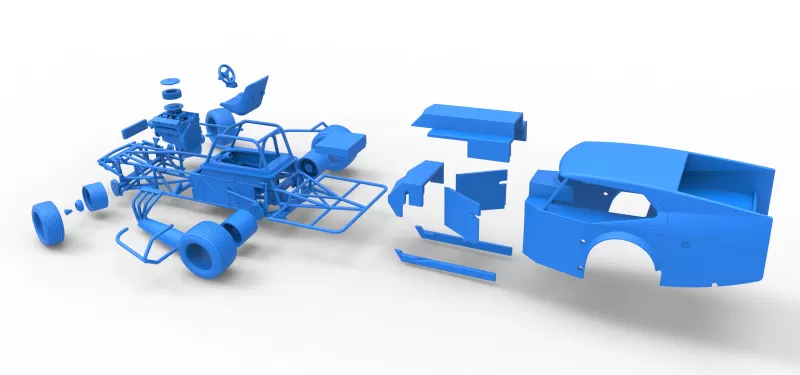 Vintage Dirt Modified stock car Version 5 while turning 1:25 - Model preview 29