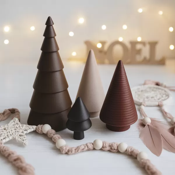 Minimal Christmas Tree Decor Set | 4 pcs Modern Holiday Trees - Model preview 3