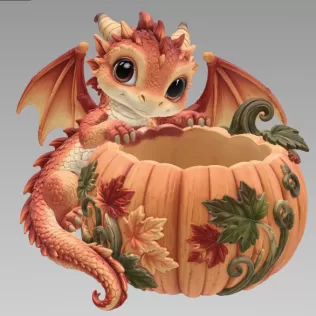 Autumn Baby Dragon Pumpkin Bowl STL File for 3D Print - Model thumbnail 9