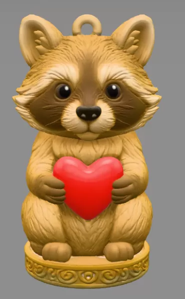 Cute Woodland Raccoon STL File – Heart Ornament 3D Print Downloa - Model preview 8