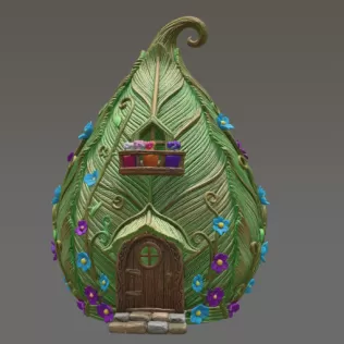 Enchanted Leaf Fairy House STL File 3D Printable Fantasy Cottage - Model thumbnail 4