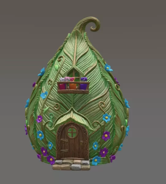 Enchanted Leaf Fairy House STL File 3D Printable Fantasy Cottage - Model preview 4