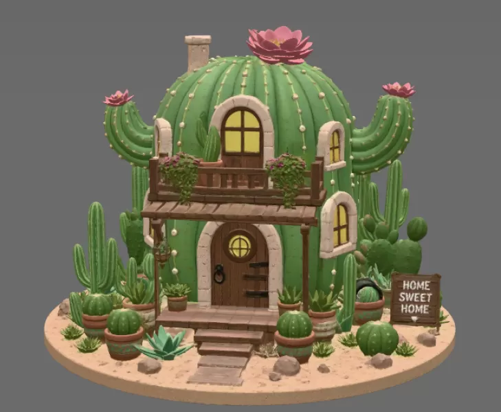 Cactus Cottage House STL File for 3D Print - Model preview 8