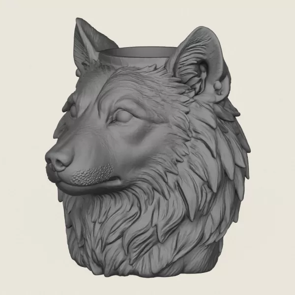 Wolf Head Vase Print Ready 3D Model - Model preview 1