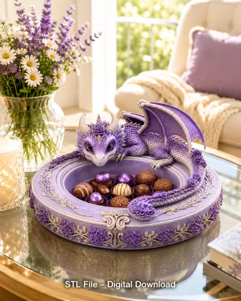 Amethyst Floral Dragon Bowl STL file for 3D Print - Model preview 6