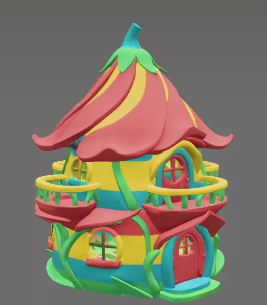 Colorful Fantasy Fairy House - STL File 3D Printable - Model preview 6