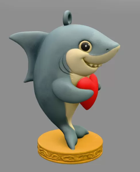 Shark with Heart — Cute Shark Pendant - Model preview 5