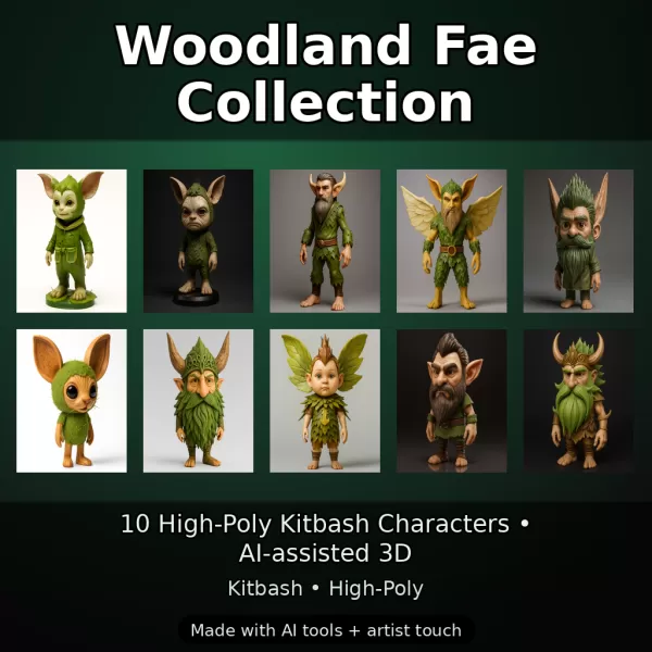 Woodland Fae Character Pack (10 High-Poly Kitbash Figures) - Model preview 1