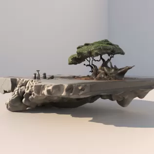 Floating stone with bonsai table - Model thumbnail 2