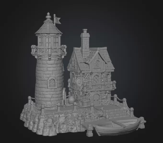 Coastal Lighthouse Cottage STL File for 3D Print - Model preview 17