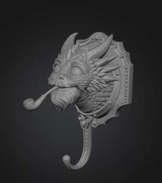 Wise Dragon Wall Hook STL File for 3D Print - Model preview 7