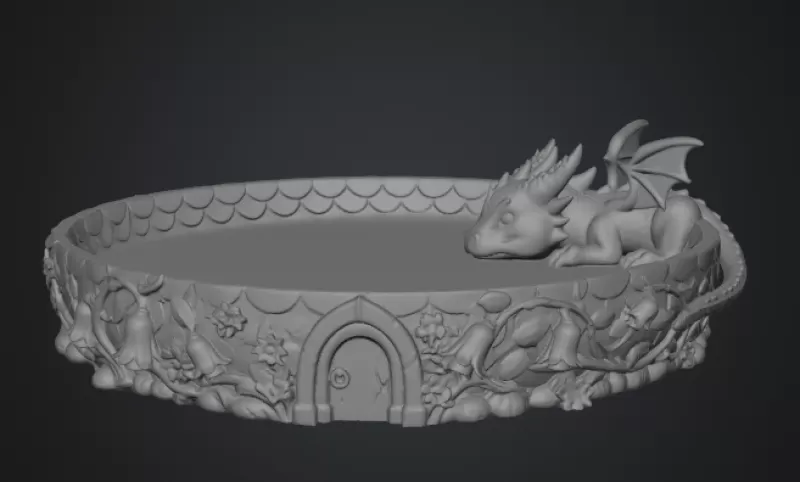 Sleeping Baby Dragon Tray STL File for 3D Print - Model preview 15