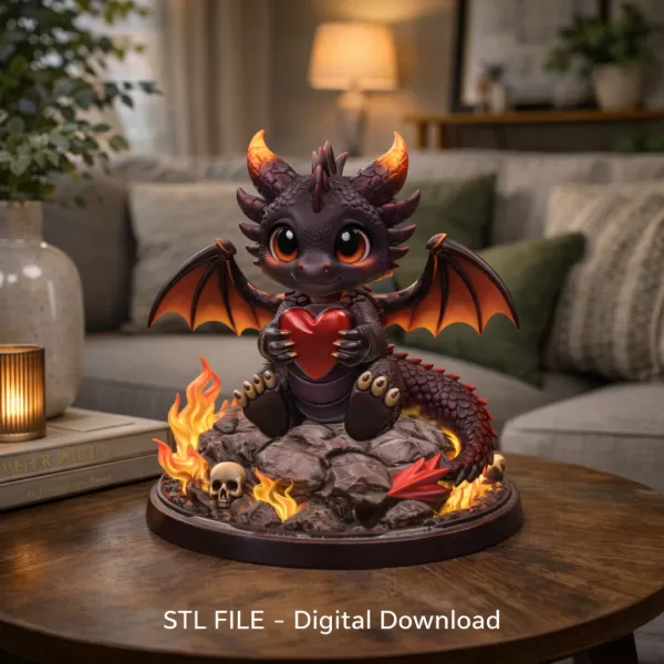 Cute Devil Dragon with Heart STL File 3D Print - Model preview 2