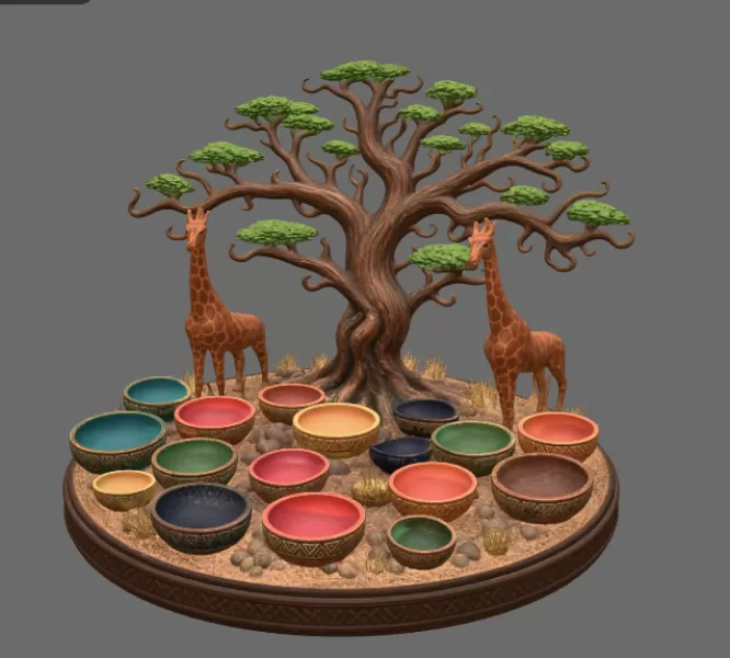 African Savanna Giraffe Bowl Organizer STL File for 3D Print - Model preview 11