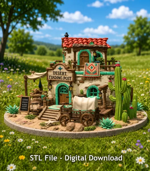 Desert Trading Post Fantasy Western Village STL File for 3D - Model preview 2