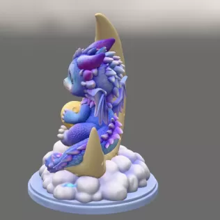Moon Baby Dragon STL File 3D Printable Fantasy Dragon Figurine - Model thumbnail 4