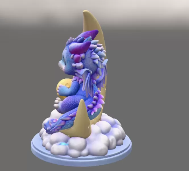Moon Baby Dragon STL File 3D Printable Fantasy Dragon Figurine - Model preview 4