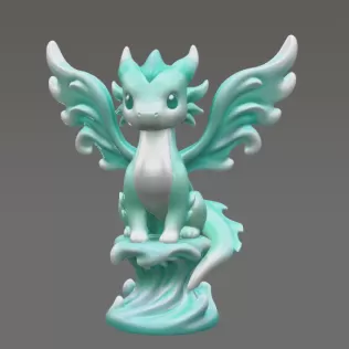 Water Dragon – STL File 3D Printable Fantasy Dragon Figurine - Model thumbnail 3