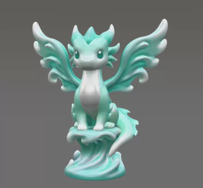 Water Dragon – STL File 3D Printable Fantasy Dragon Figurine - Model preview 3