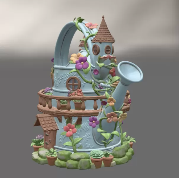 Enchanted Watering Can House STL File for 3D Printing - Model preview 4