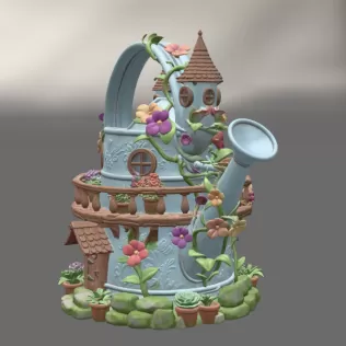 Enchanted Watering Can House STL File for 3D Printing - Model thumbnail 4