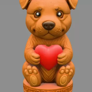 Cute Puppy Holding Heart STL File – 3D Printable Dog Figurine - Model thumbnail 3