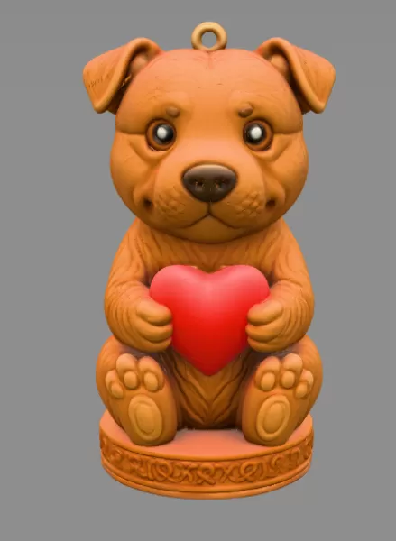 Cute Puppy Holding Heart STL File – 3D Printable Dog Figurine - Model preview 3