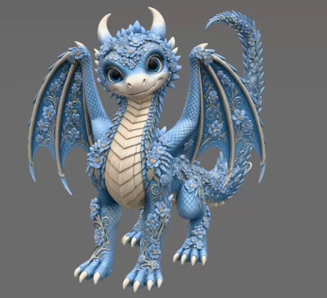 Azure Blossom Dragon STL File for 3D Print - Model preview 6