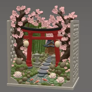 Sakura Sanctuary Book Nook STL File for 3D Print - Model thumbnail 7