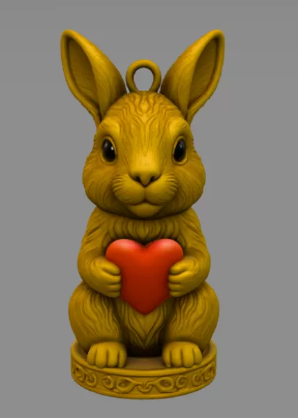 Cute Bunny with Heart – 3D Printable STL File - Model preview 3