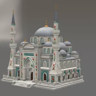 Blue Dome and Twin Minaret Architecture STL File for 3D Print - Model thumbnail 10