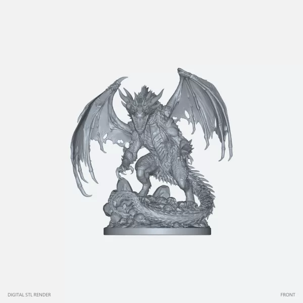 Ancient Winged Dragon Statue - STL - Model preview 1