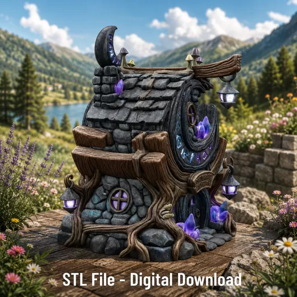 Moonlit Mystic Cottage STL File for 3D Print - Model preview 1