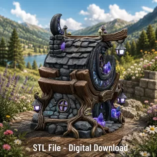 Moonlit Mystic Cottage STL File for 3D Print - Model thumbnail 1
